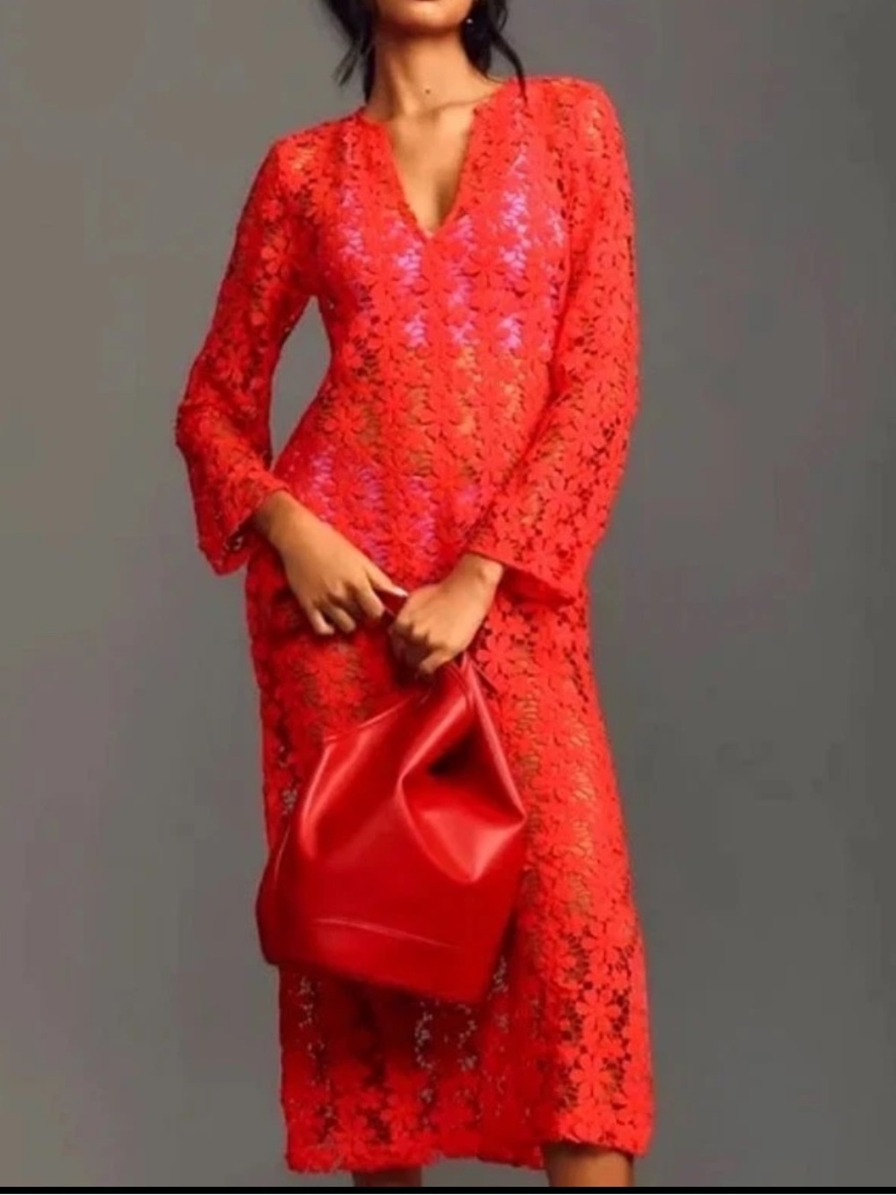 Anthropologie 3D red kaftan XS/S